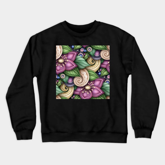 Colored Nature Inspired Pattern with Floral Motifs Crewneck Sweatshirt by lissantee